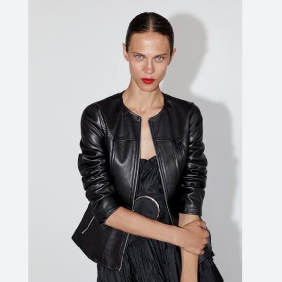 Zara Jackets & Blazers - ZARA 3046/742/800 Faux Leather Moto Black Jacket M